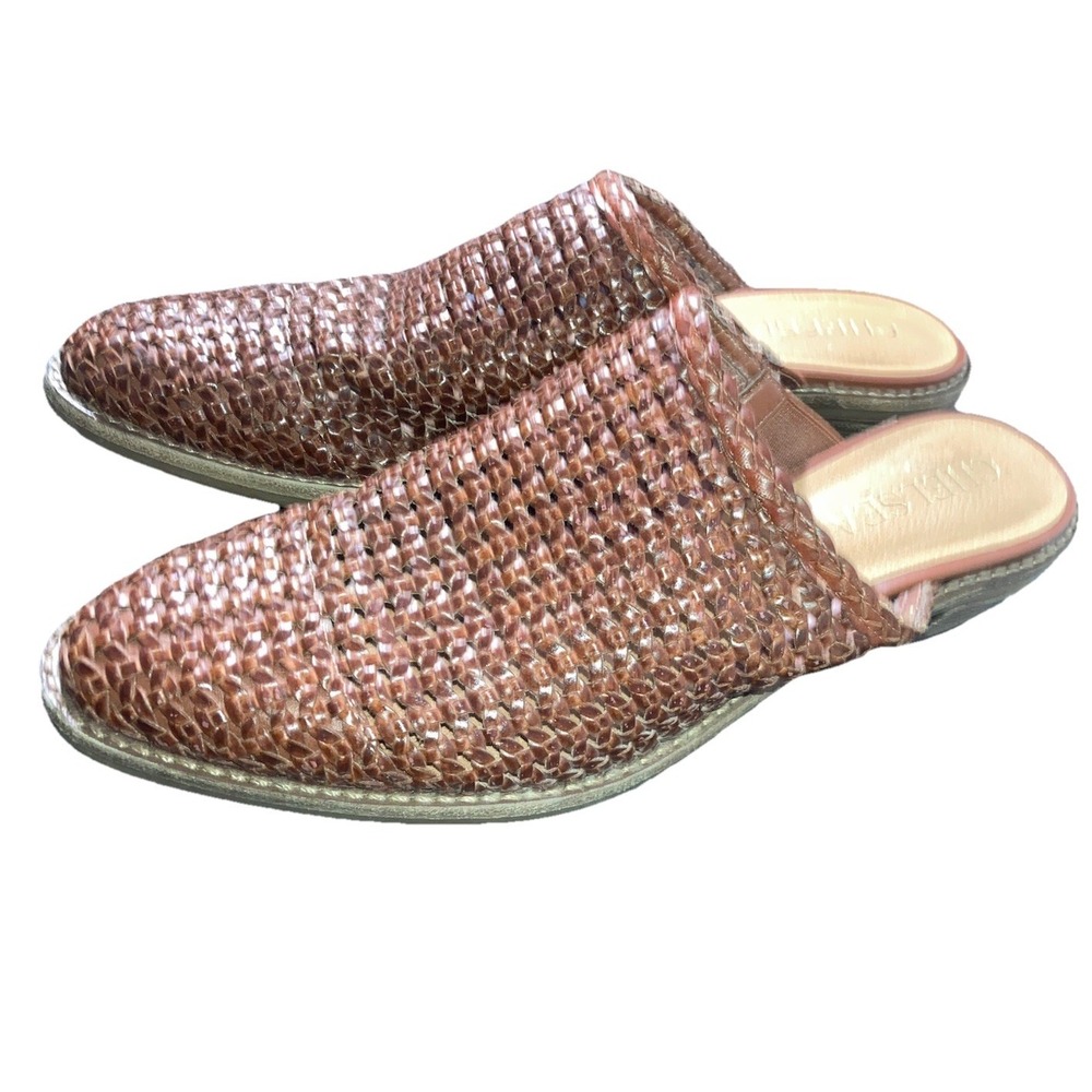 CHELSEA & VIOLET Brown Woven Mule Women's Comfort Slip-On Low Block Heel Shoes